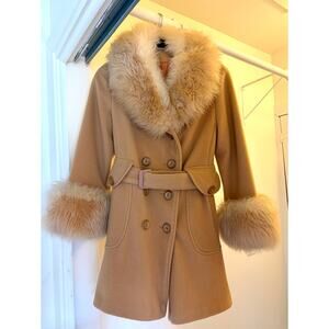 Vintage 1960s Penny Lane Shearling Coat Fur Collar Belted